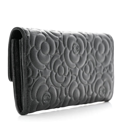 Chanel Caviar Camellia Embossed Flap Wallet Black 3 of 12