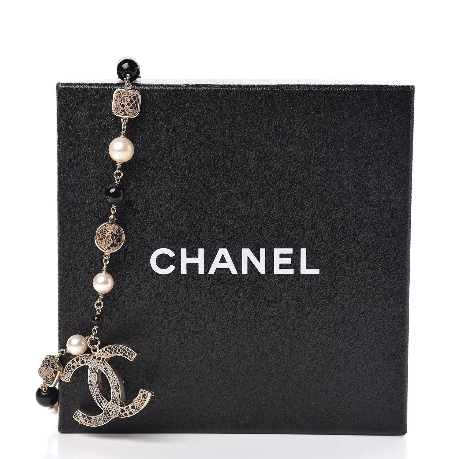 Chanel Pearl Beaded Lace CC Necklace Black Gold 5 of 5