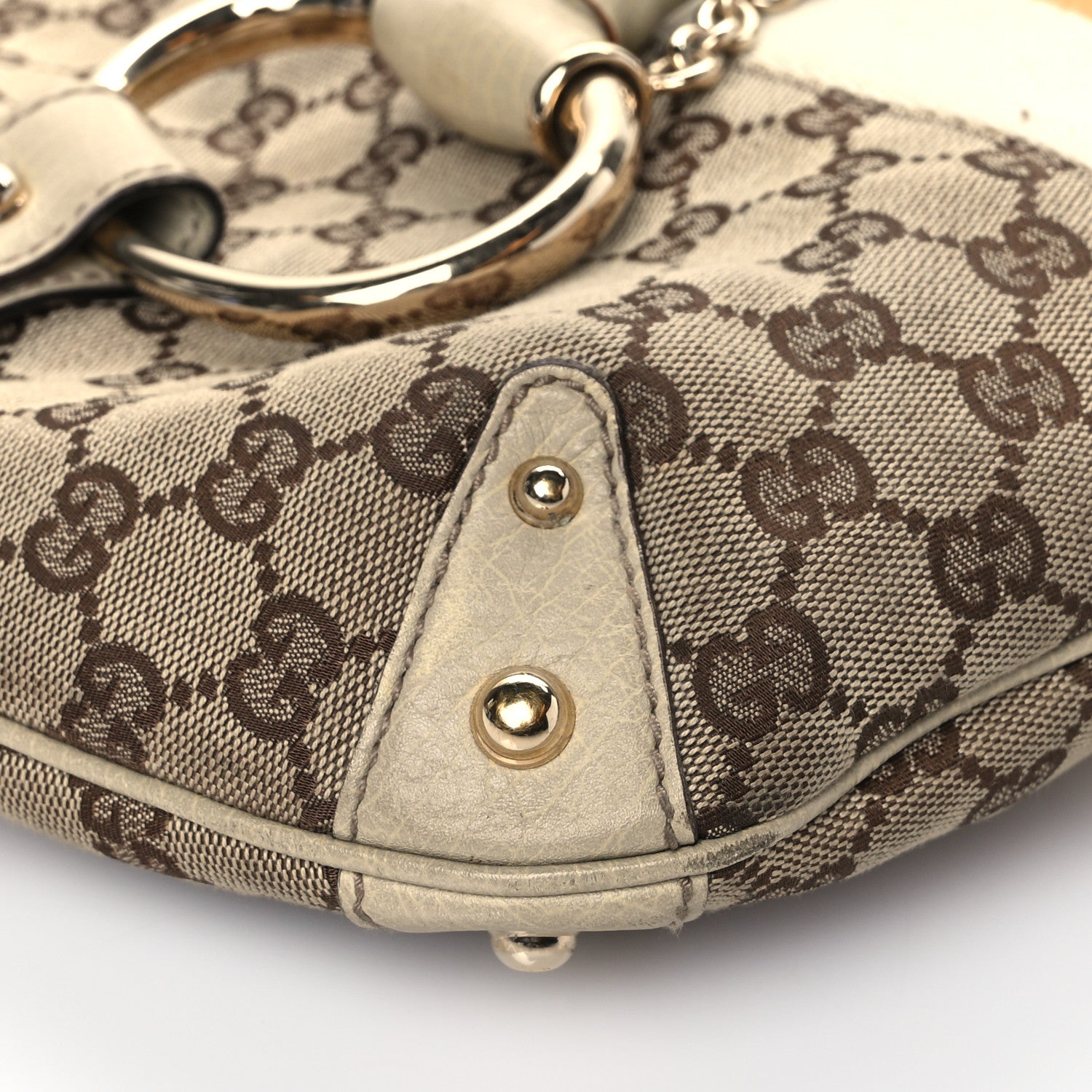 Gucci Monogram Large Horsebit Web Shoulder Bag White 9 of 13