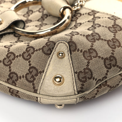 Gucci Monogram Large Horsebit Web Shoulder Bag White 9 of 13