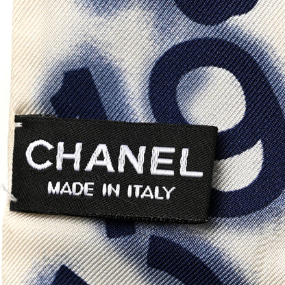 Chanel Silk CC Slim Bandeau Scarf White Blue 3 of 4