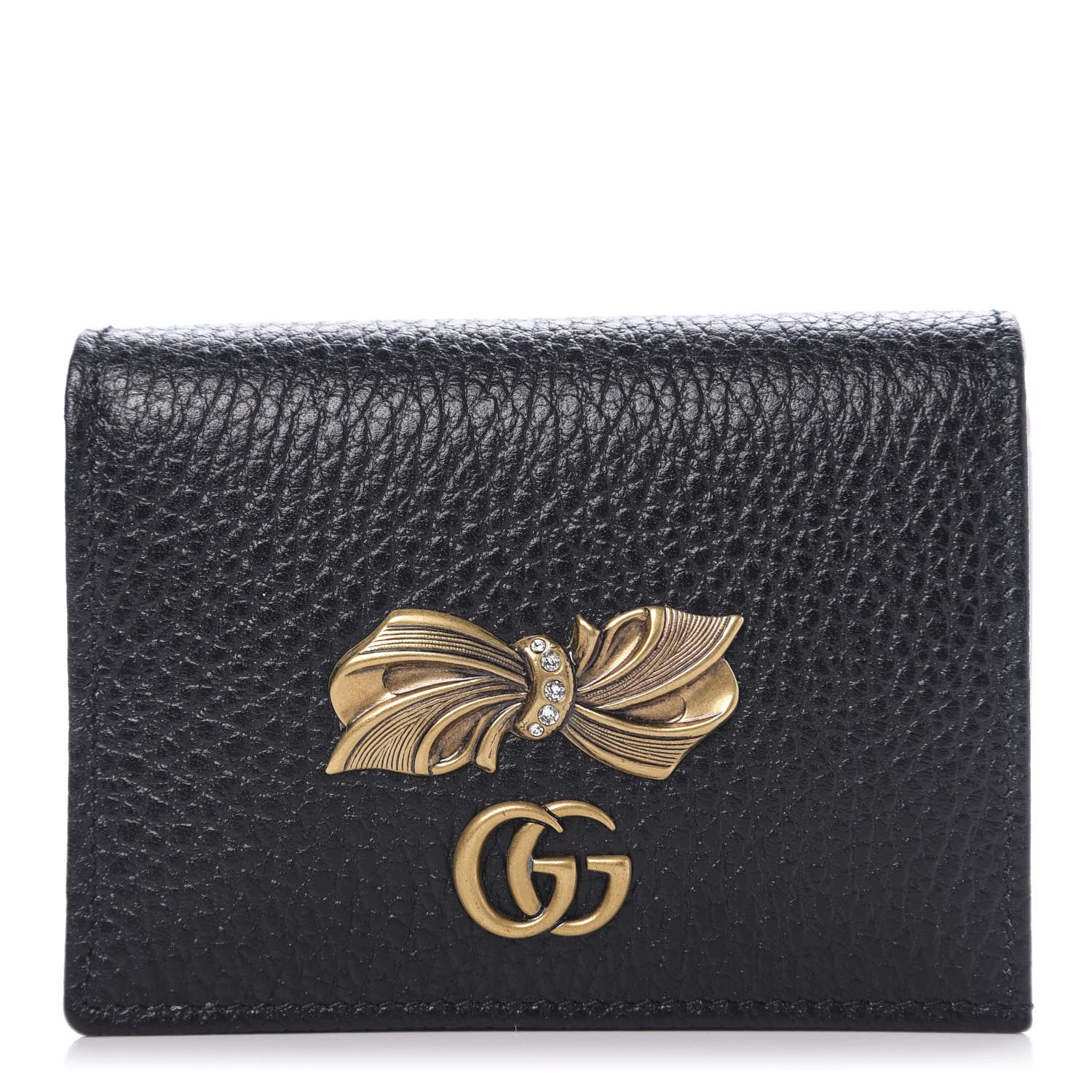 Gucci Calfskin GG Marmont Bow Card Case Black 1 of 8