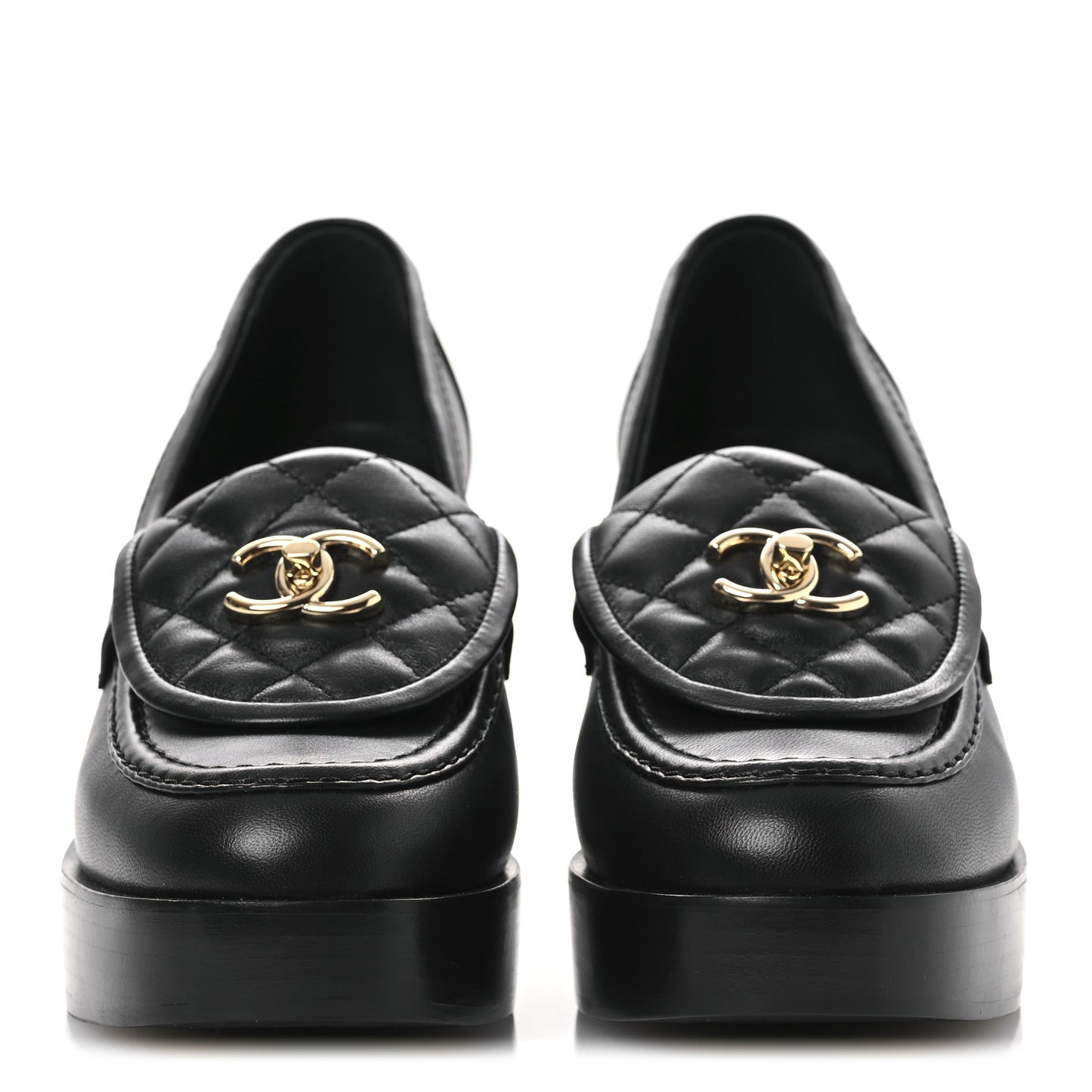 Lambskin Quilted CC Turnlock Platform Moccasins 37 Black