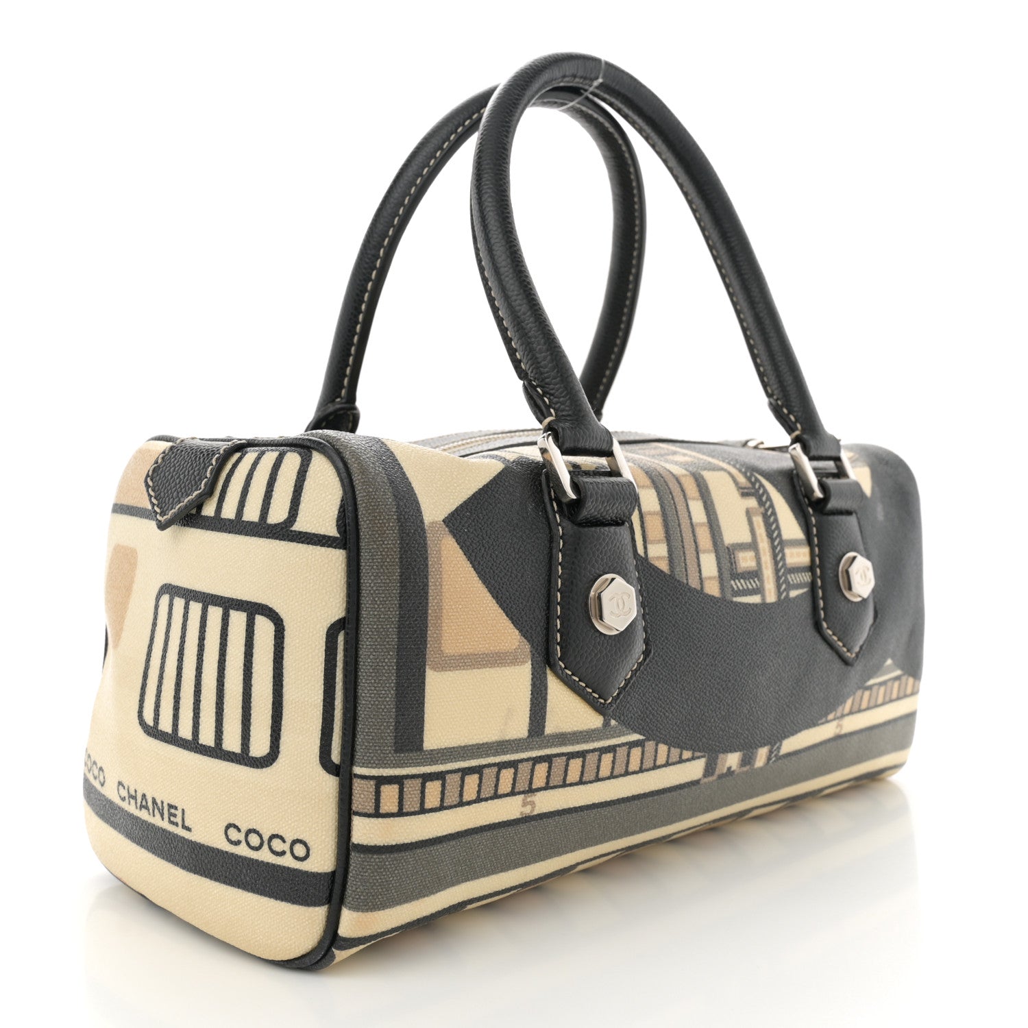 Chanel Coated Canvas Le Train Boston Bag Black 3 of 13