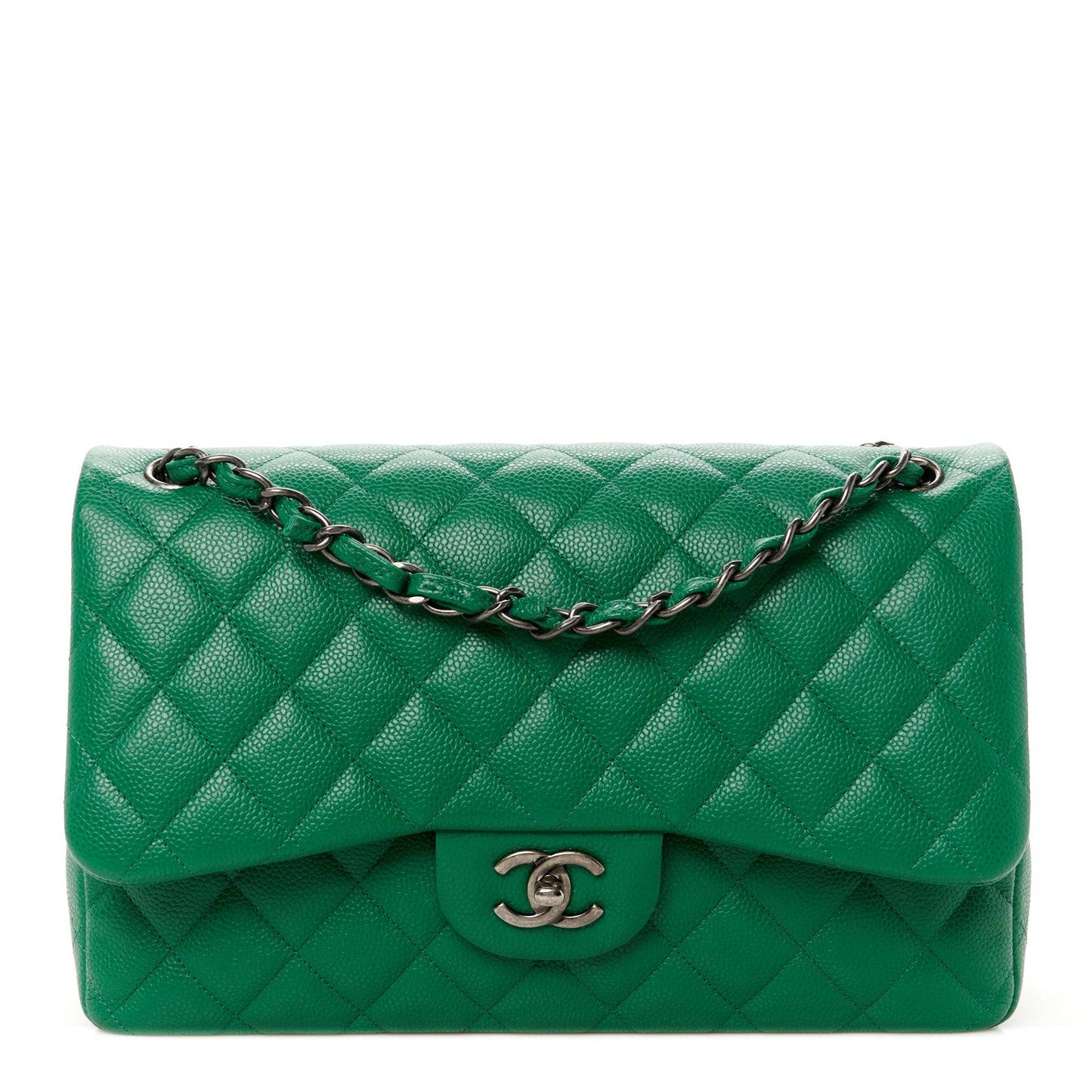 Caviar Quilted Jumbo Double Flap Green