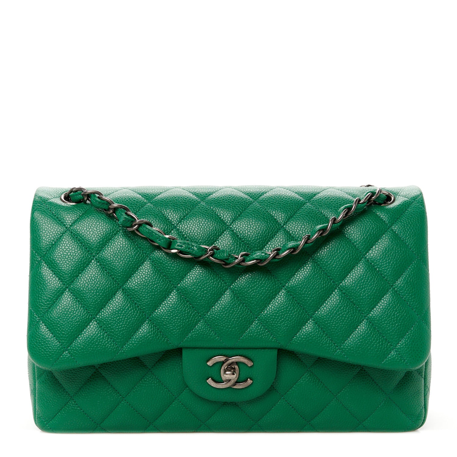 Chanel Caviar Quilted Jumbo Double Flap Green 1 of 11