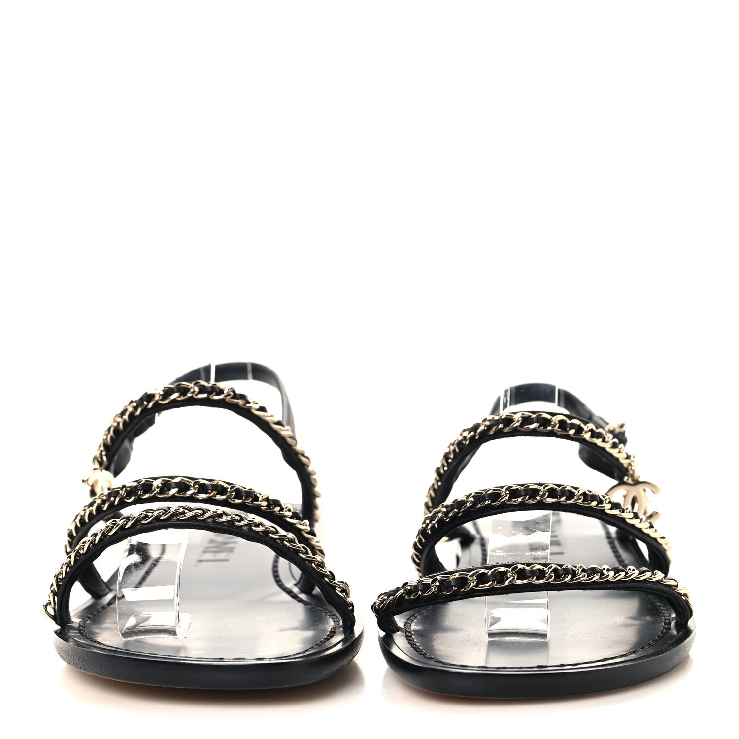 Chanel Lambskin Chain Sandals 37.5 Black 3 of 9