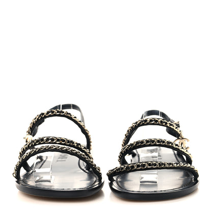 Chanel Lambskin Chain Sandals 37.5 Black 3 of 9