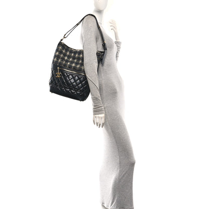 Chanel Tweed Aged Calfskin Quilted Casual Style Hobo Black 2 of 10