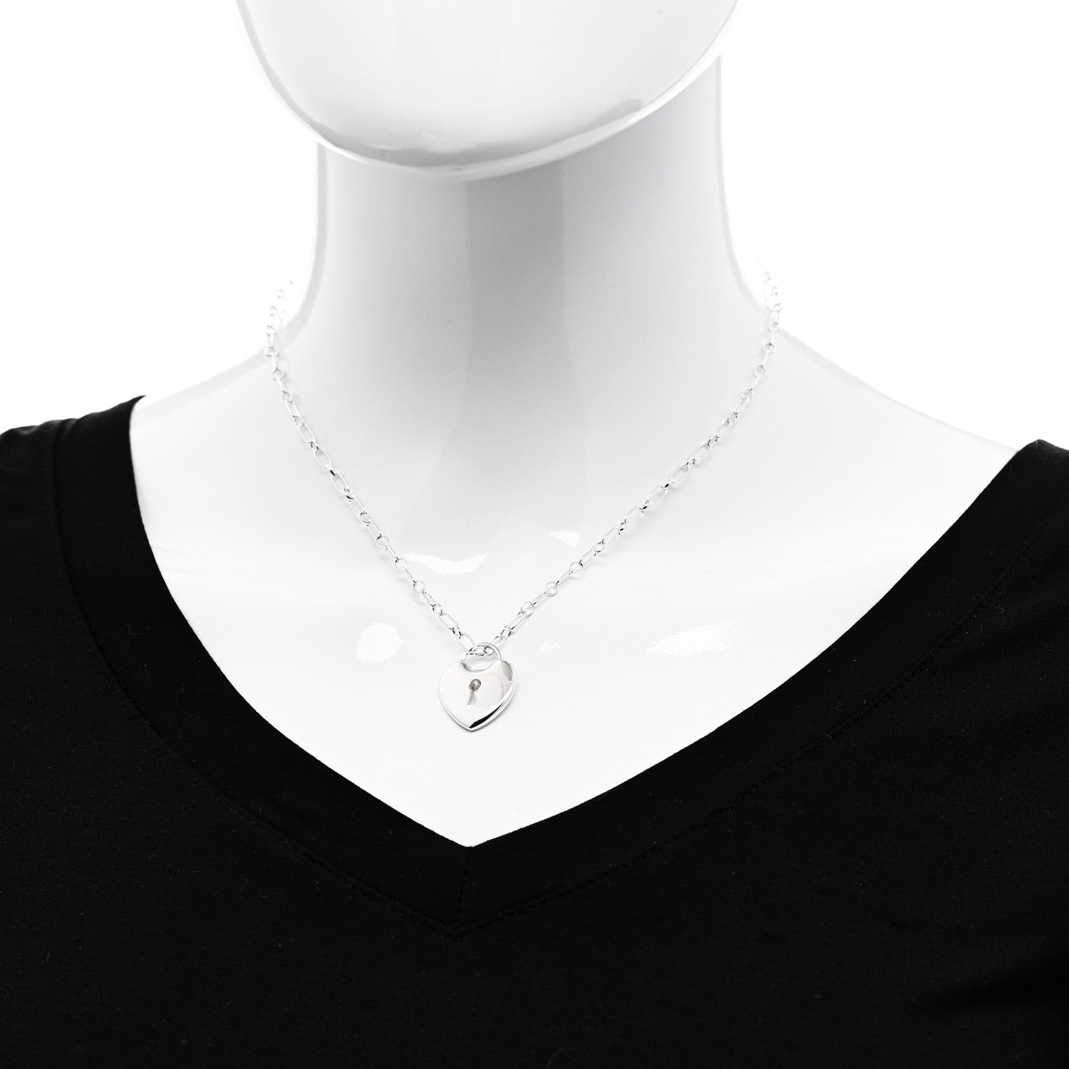 Tiffany Sterling Silver Heart Lock Pendant Link Necklace 2 of 7