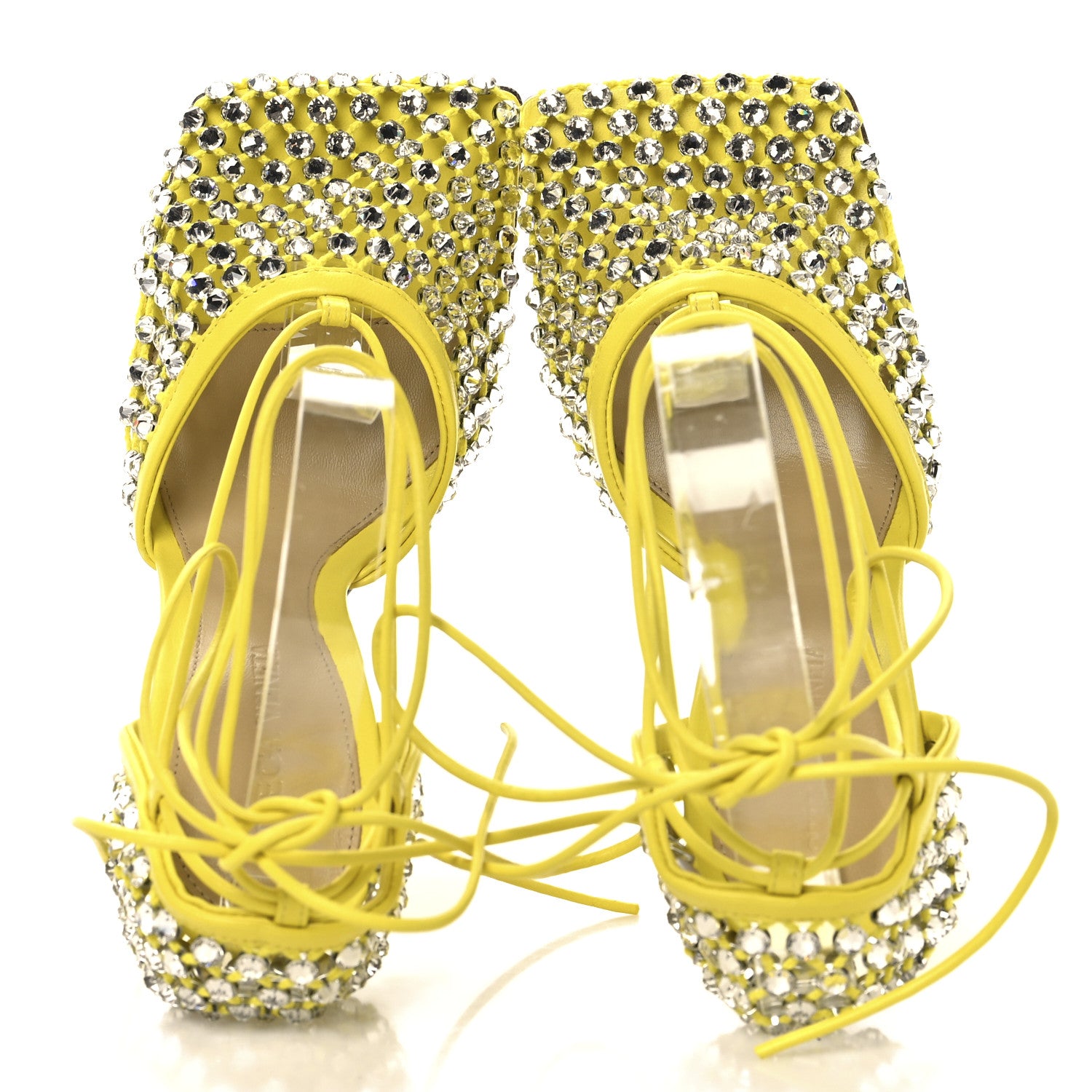 Bottega Veneta Mesh Nappa Crystal Embellished Sparkle Stretch Ankle Tie Sandals 36 36 Light House 5 of 9