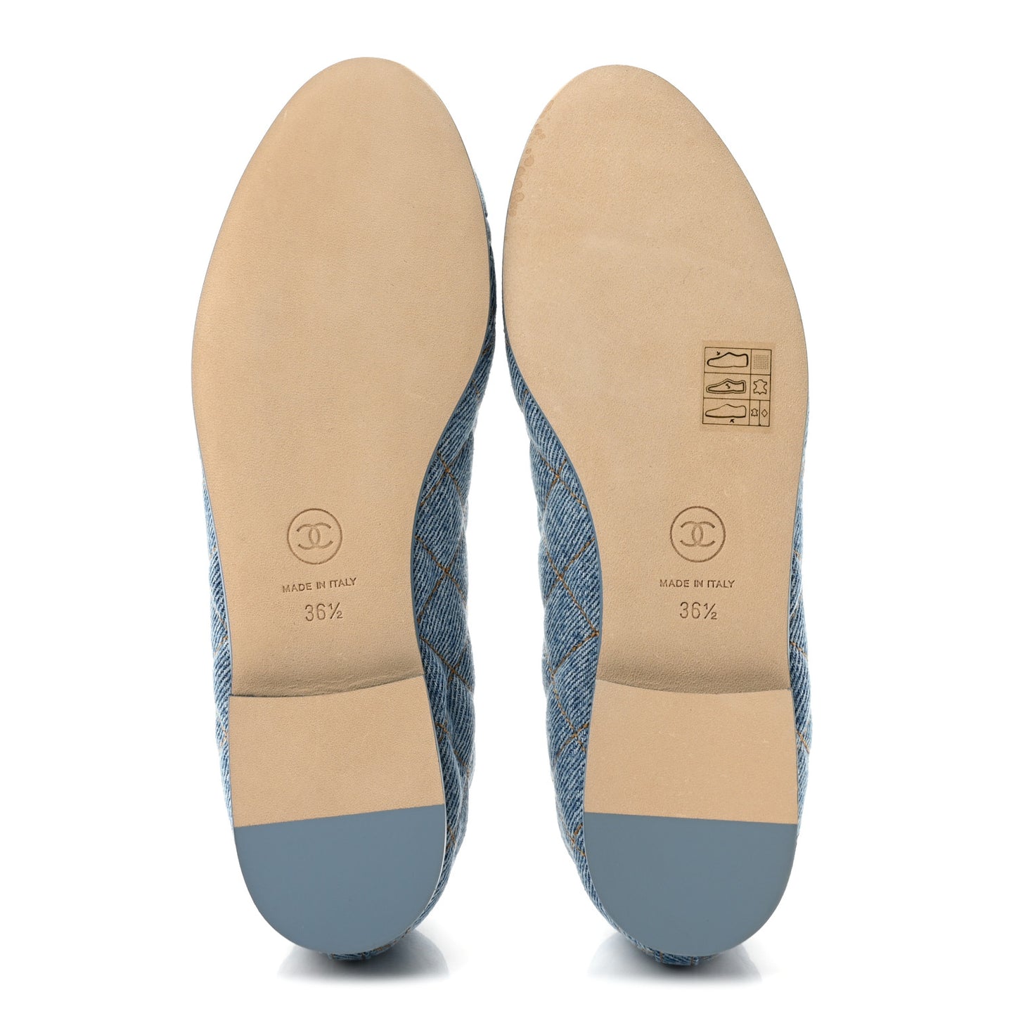 Denim Quilted CC Cap Toe Ballerina Flats 36.5 Light Blue