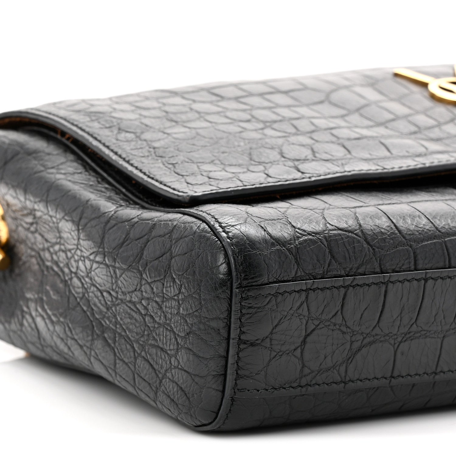 Saint Laurent Calfskin Crocodile Embossed Suede Medium Reversible Monogram Kate Satchel Military Taupe 14 of 17