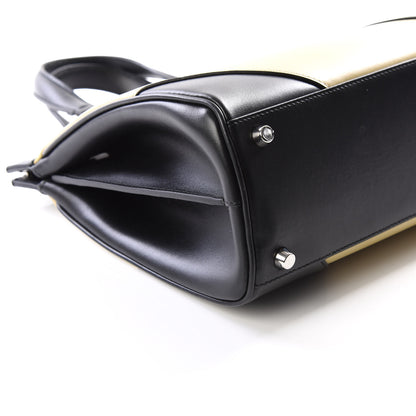 Gucci Smooth Calfskin Diagonal Striped Small Zumi Top Handle Bag Black Beige 5 of 9
