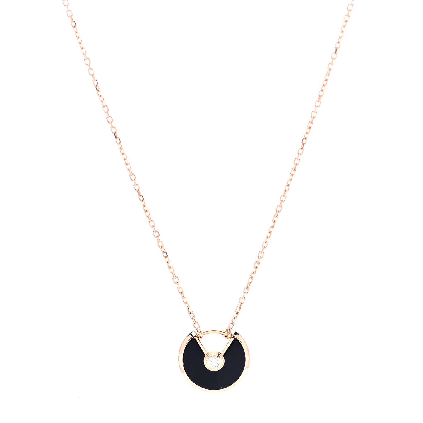 18K Pink Gold Diamond Black Onyx XS Amulette de Cartier Pendant Necklace