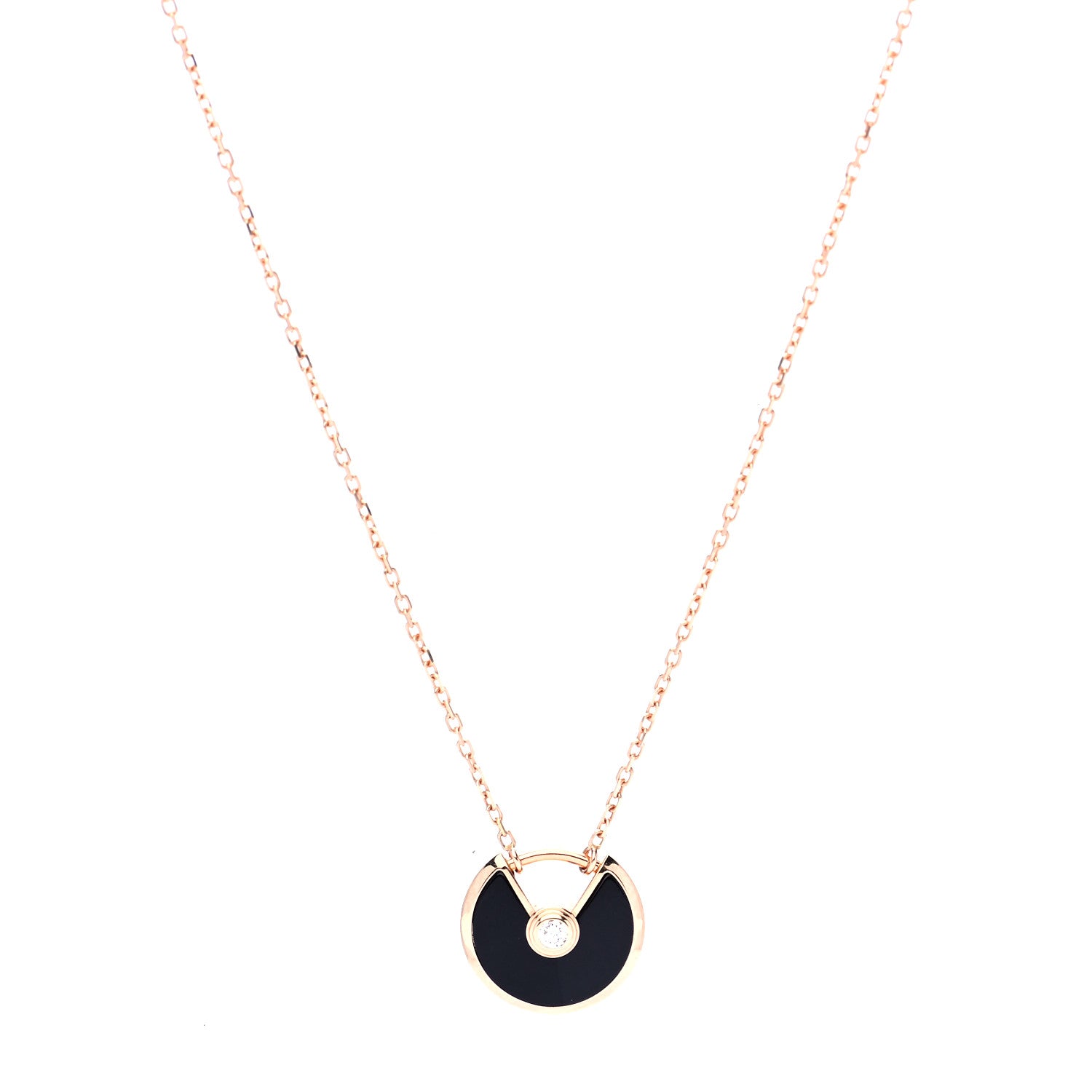 Cartier 18K Pink Gold Diamond Black Onyx XS Amulette de Cartier Pendant Necklace 1 of 5