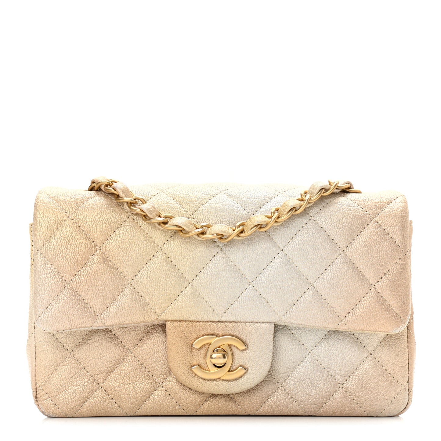 Metallic Goatskin Quilted Mini Rectangular Flap Gold