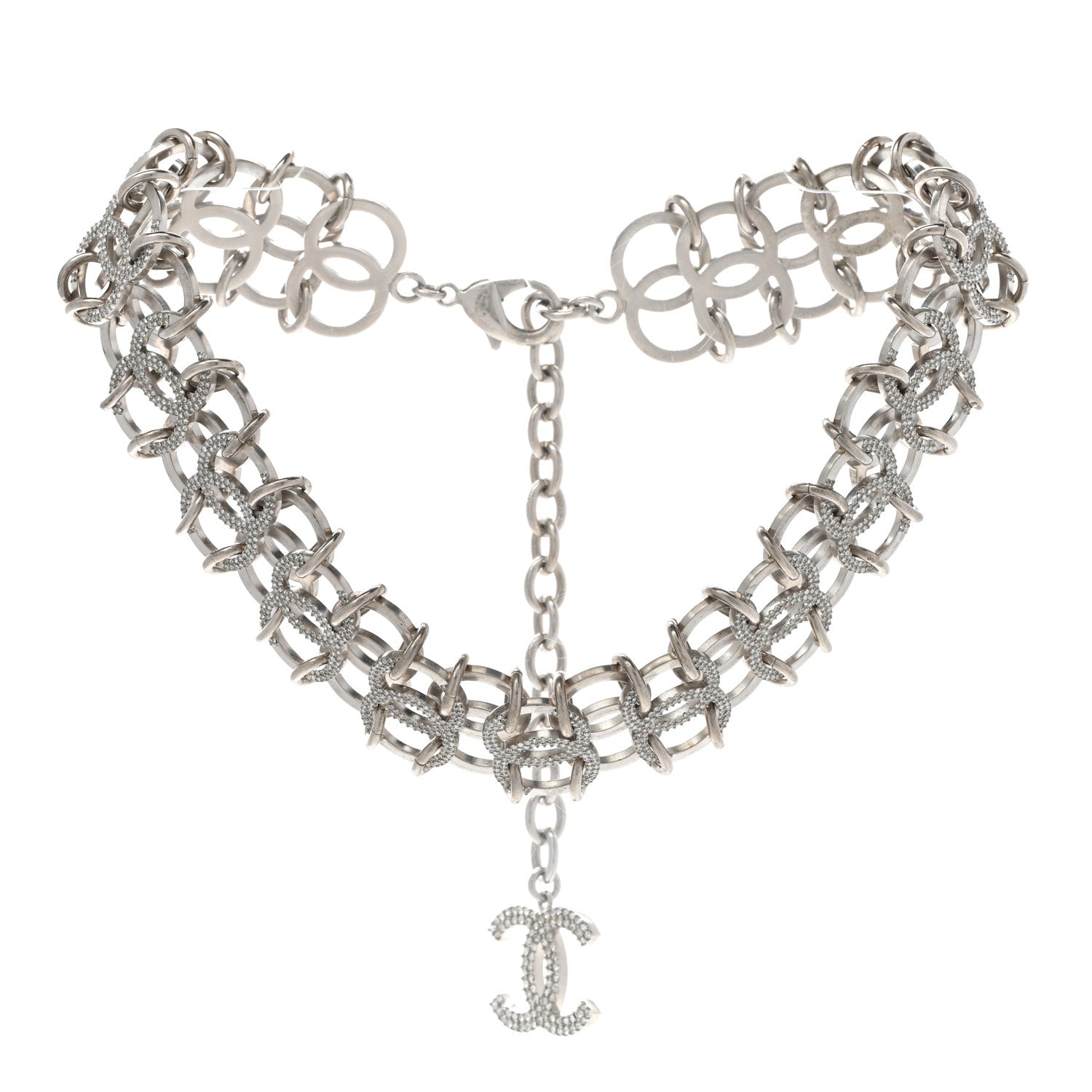 Chanel Crystal CC In The Air Choker Necklace Silver 3 of 7