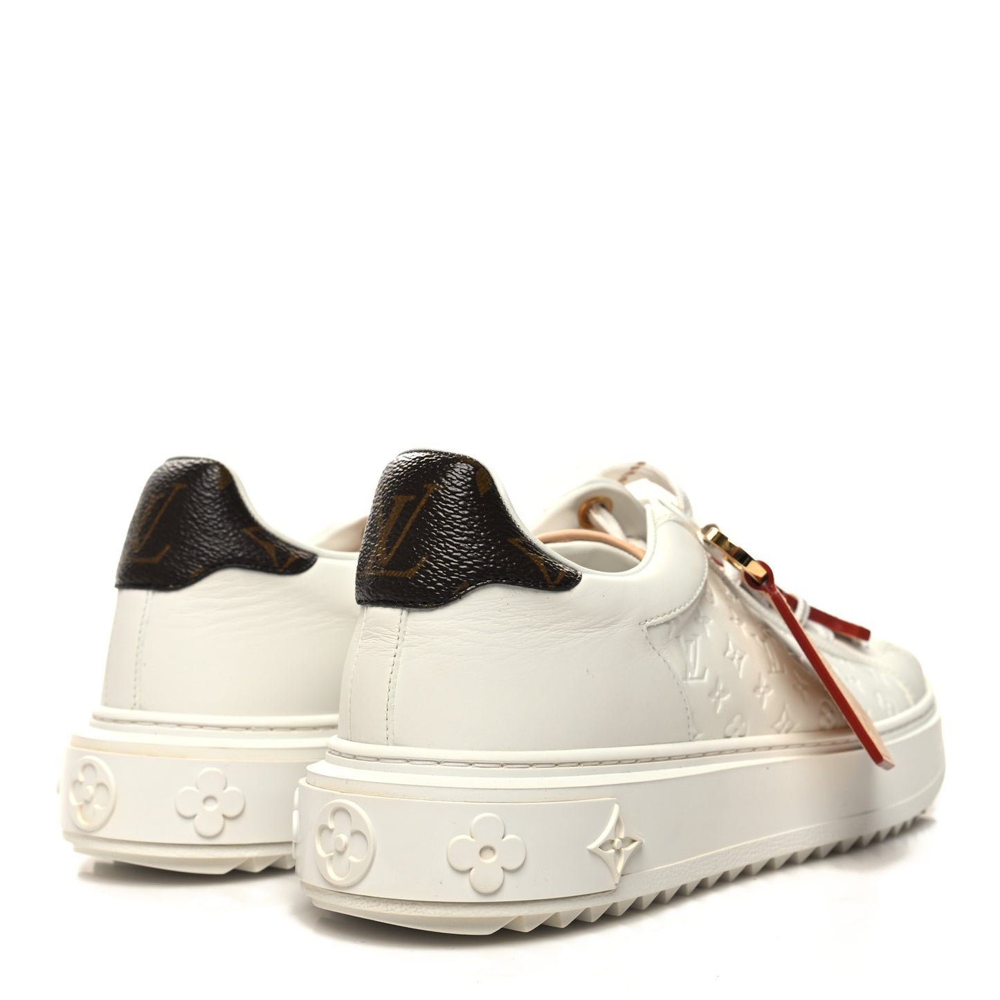 Lambskin Embossed Monogram Time Out Sneakers 38 White Natural