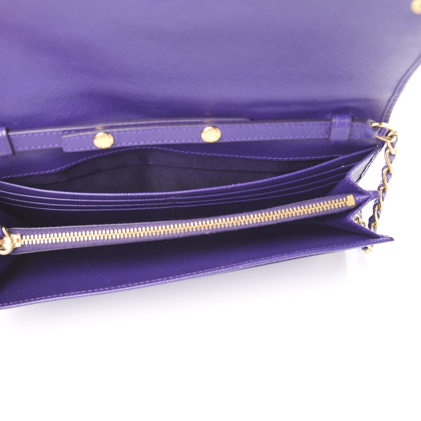 Saffiano Metal Oro Chain Wallet Viola