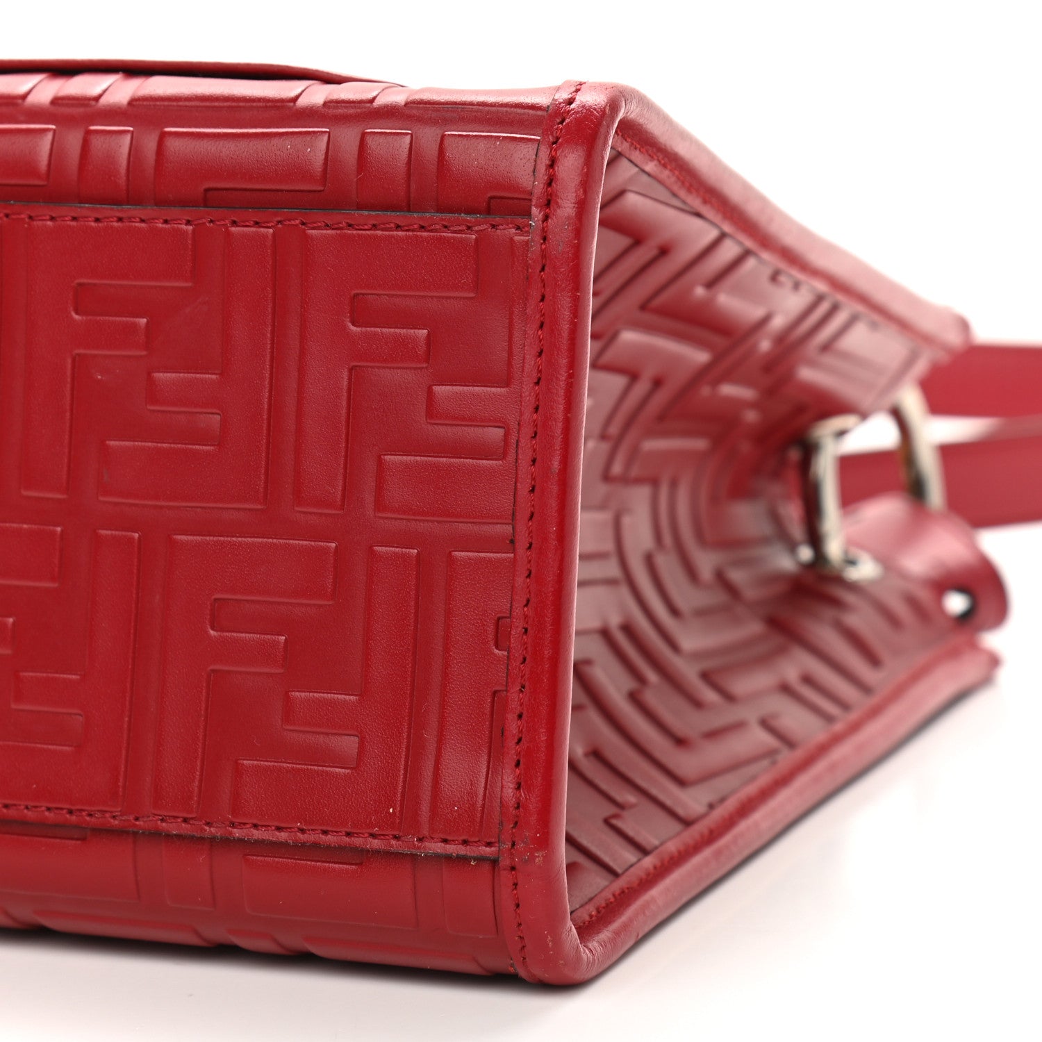 Fendi Vitello Century Wicker FF 1974 Embossed Small Runaway Shopper Tote Fragola 10 of 18