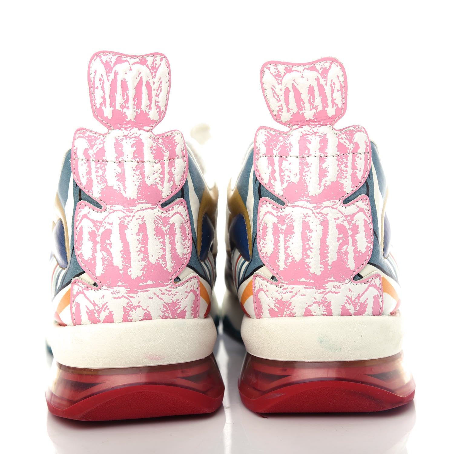 Fendi Mesh Vitello Granite Bird of Paradise FFast Patchwork Sneakers 37.5 White Multi Pavone Lollypop 7 of 11