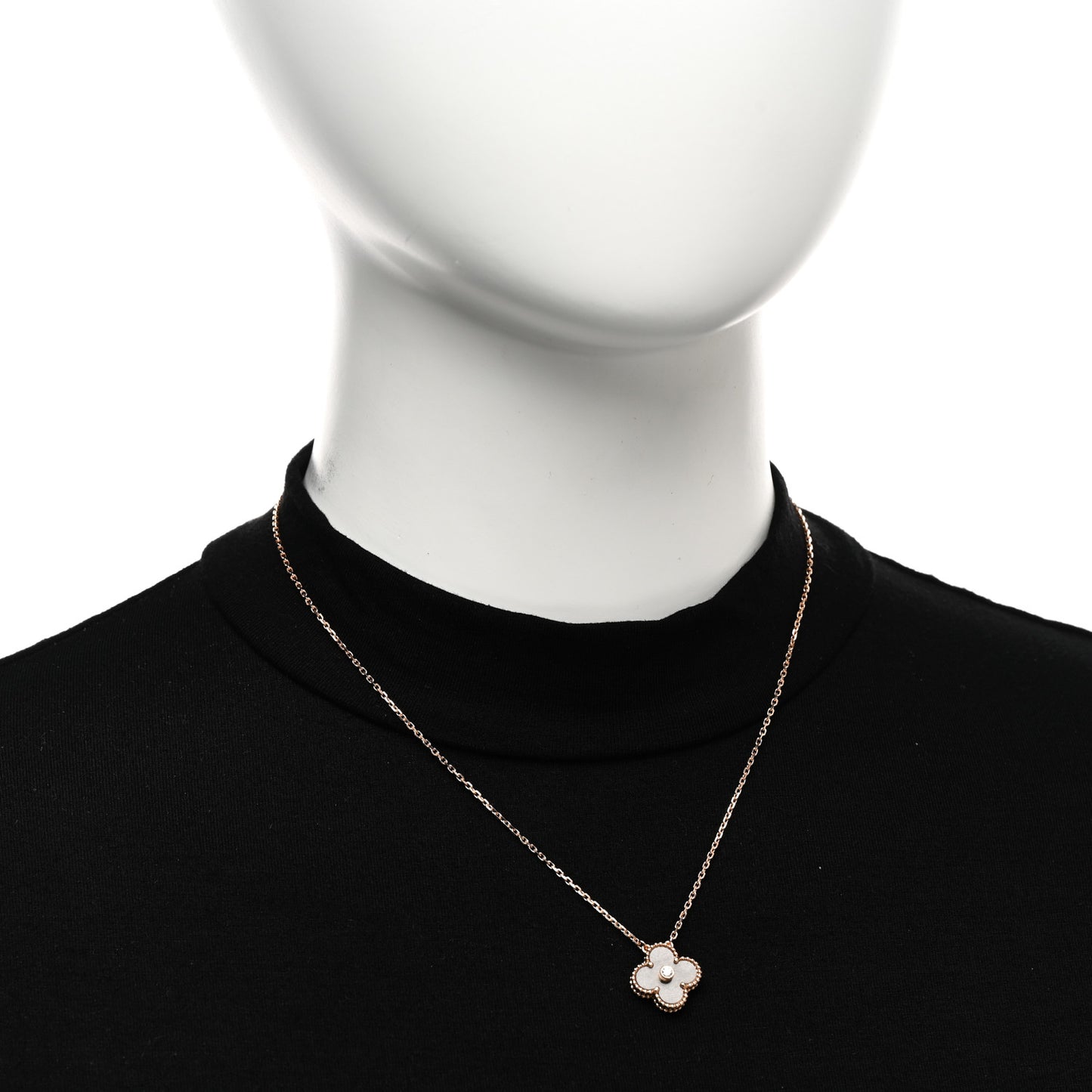 18K Rose Gold Diamond Silver Obsidian Vintage Alhambra Pendant Necklace