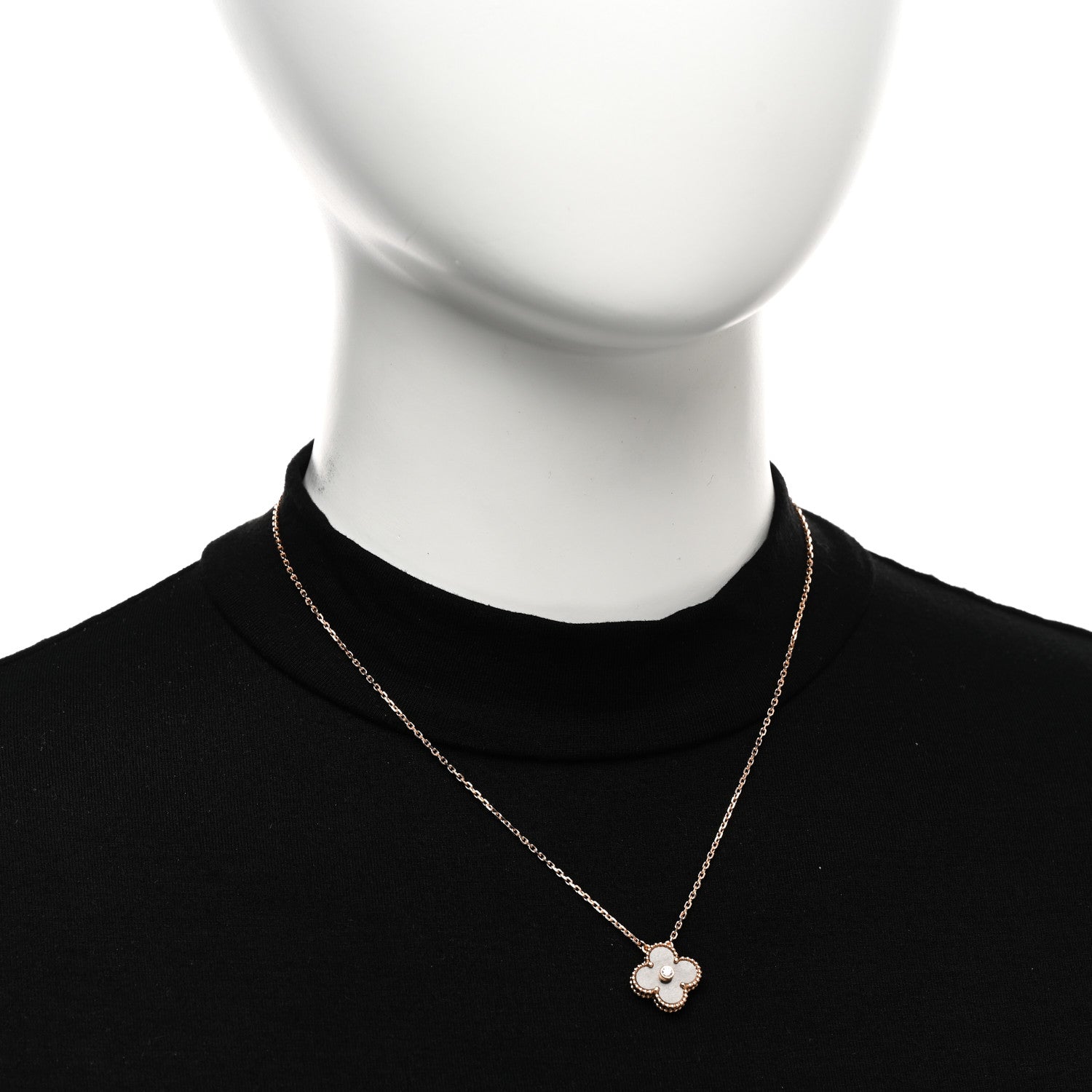 Van Cleef & Arpels 18K Rose Gold Diamond Silver Obsidian Vintage Alhambra Pendant Necklace 2 of 5