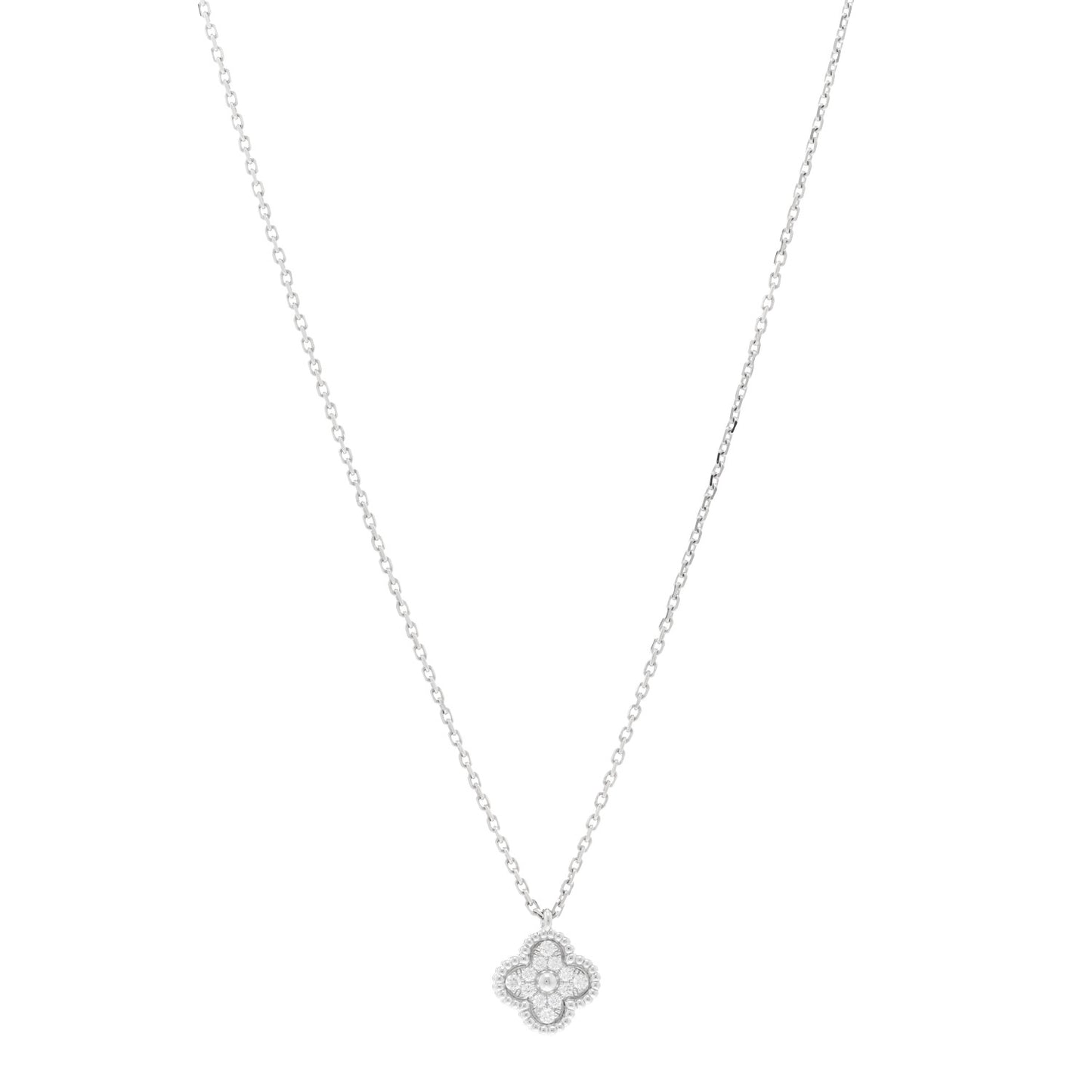 18K White Gold Diamond Sweet Alhambra Pendant Necklace