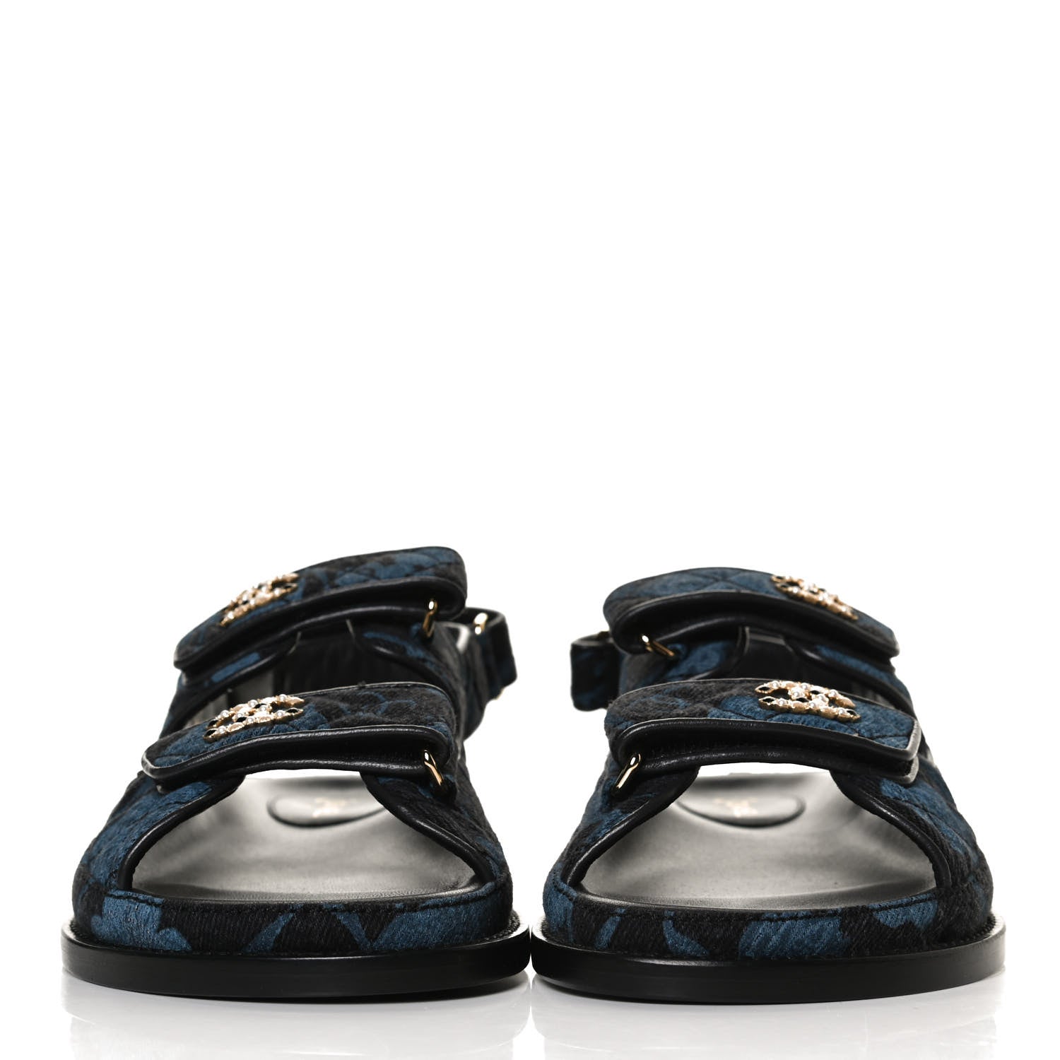 Chanel Denim Velcro Dad Sandals 37.5 Dark Grey Blue Black 2 of 11