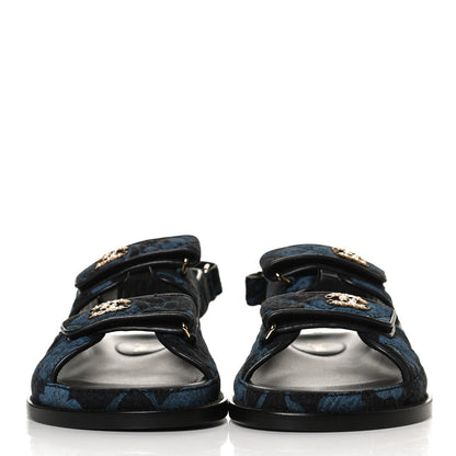 Chanel Denim Velcro Dad Sandals 37.5 Dark Grey Blue Black 2 of 11