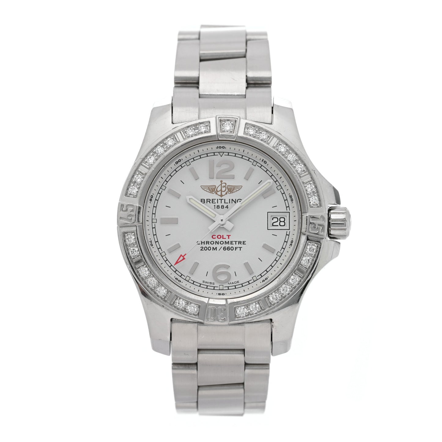 Stainless Steel Diamond Bezel 33mm Colt Lady Quartz Watch White A7738853