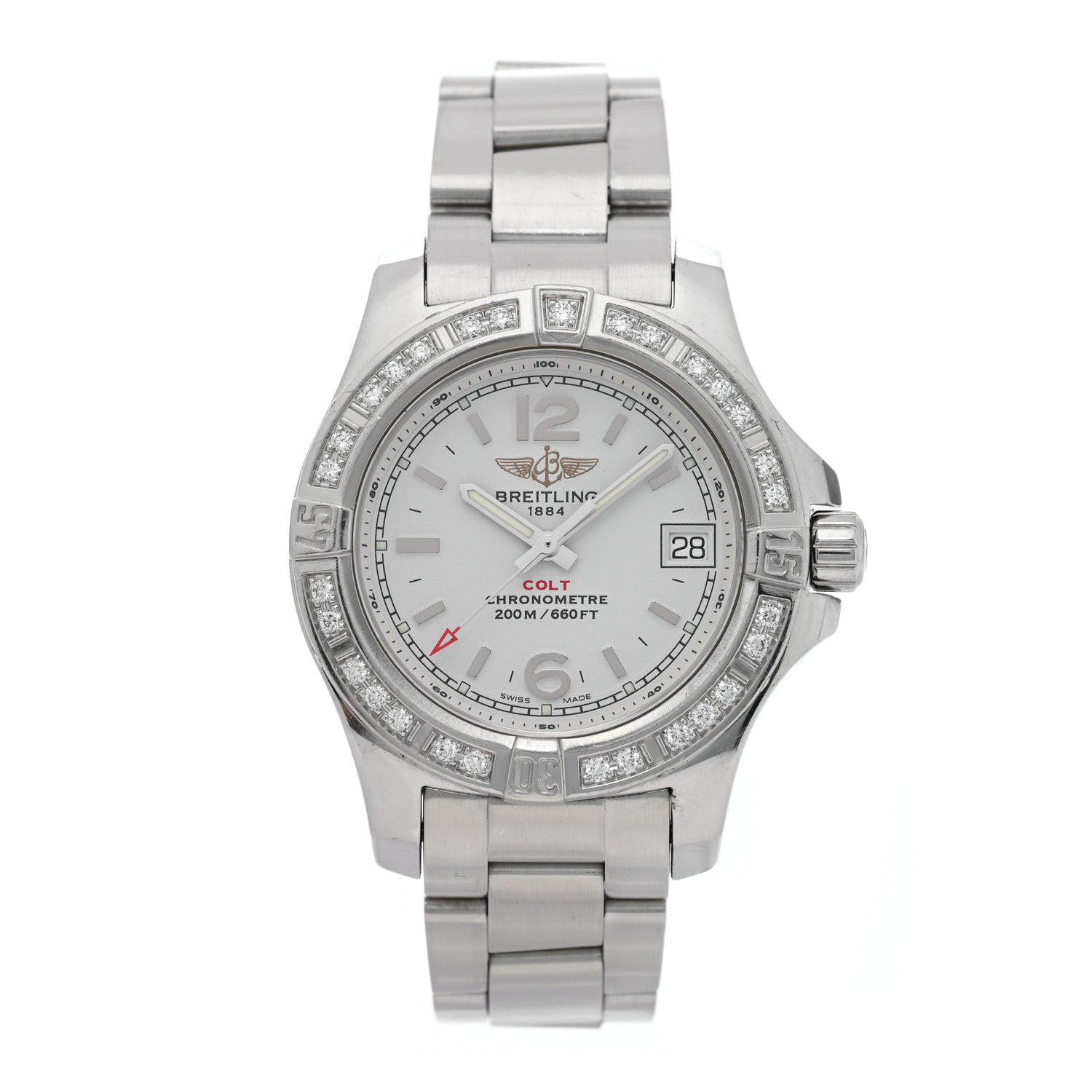 Breitling Stainless Steel Diamond Bezel 33mm Colt Lady Quartz Watch White A7738853 1 of 4