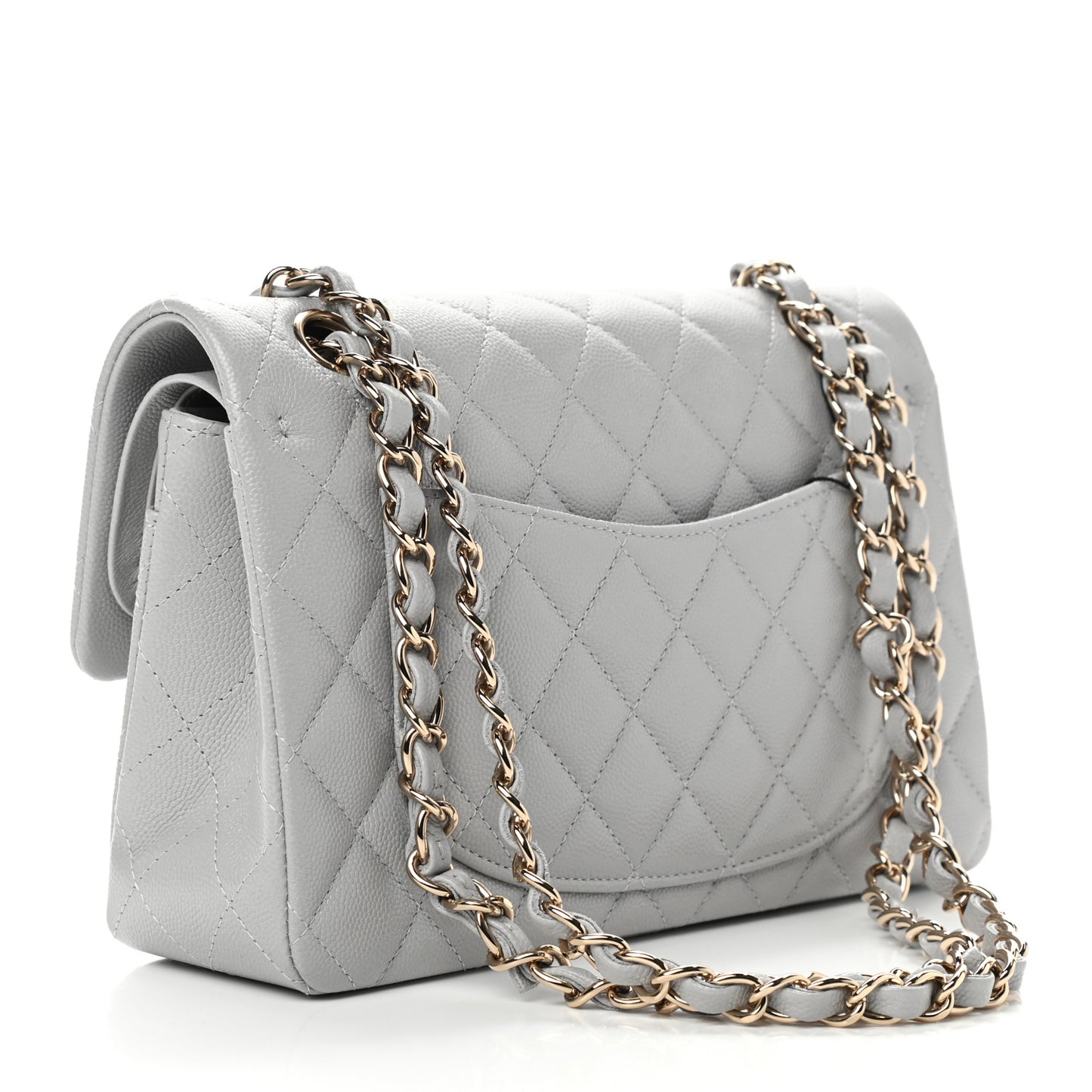 Caviar Quilted Small Double Flap Grey
