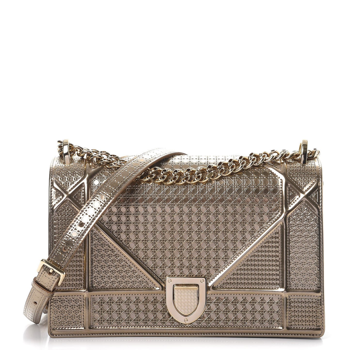 Metallic Patent Micro-Cannage Medium Diorama Flap Bag Gold