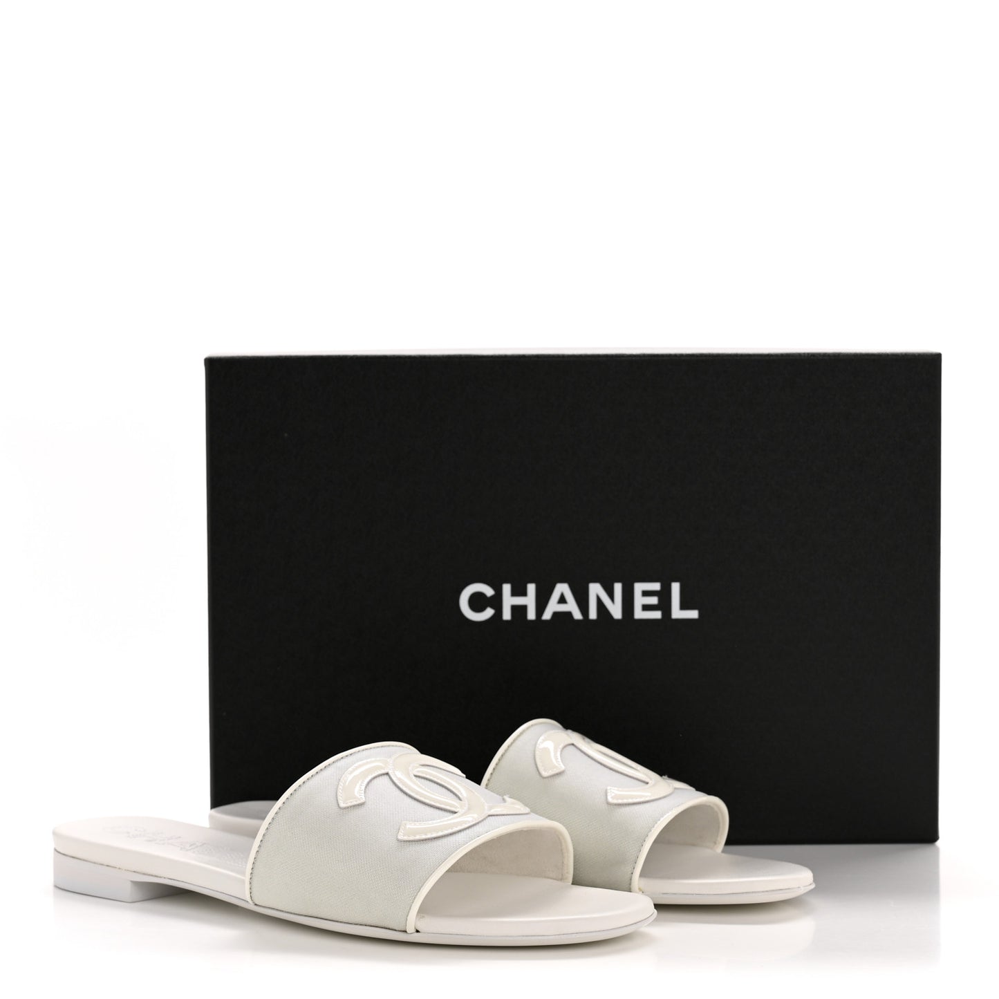 Patent Calfskin CC Mules Sandals 39 White