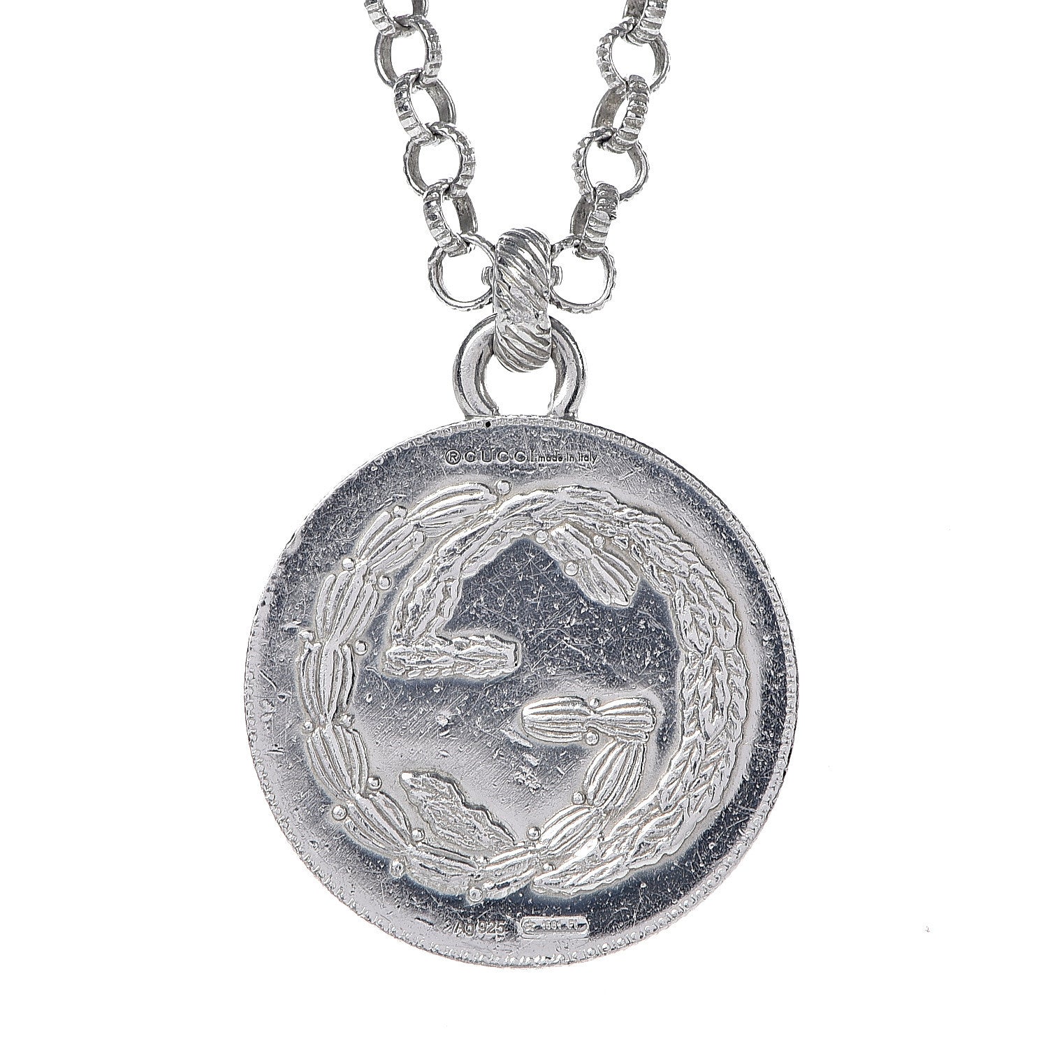 Gucci Sterling Silver Reversible Bee Coin Medallion Pendant Necklace 5 of 7