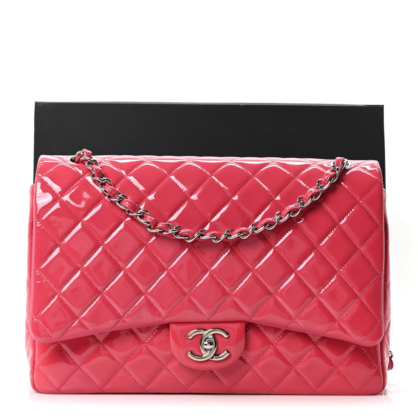 Patent Maxi Quilted Double Flap Dark Pink