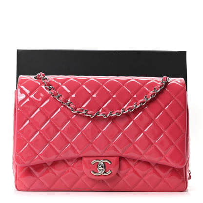 Chanel Patent Maxi Quilted Double Flap Dark Pink 11 of 11