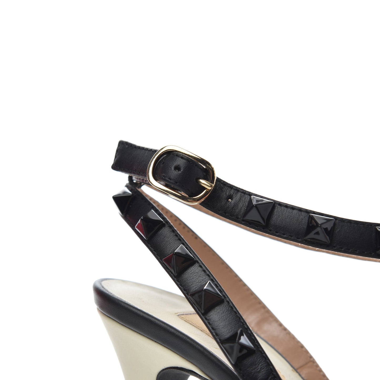 Calfskin Rockstud Ankle Strap 100mm Pumps 37.5 Light Ivory Black