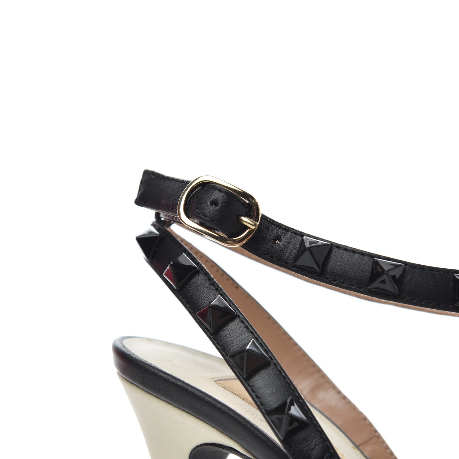 Valentino Garavani Calfskin Rockstud Ankle Strap 100mm Pumps 37.5 Light Ivory Black 14 of 24