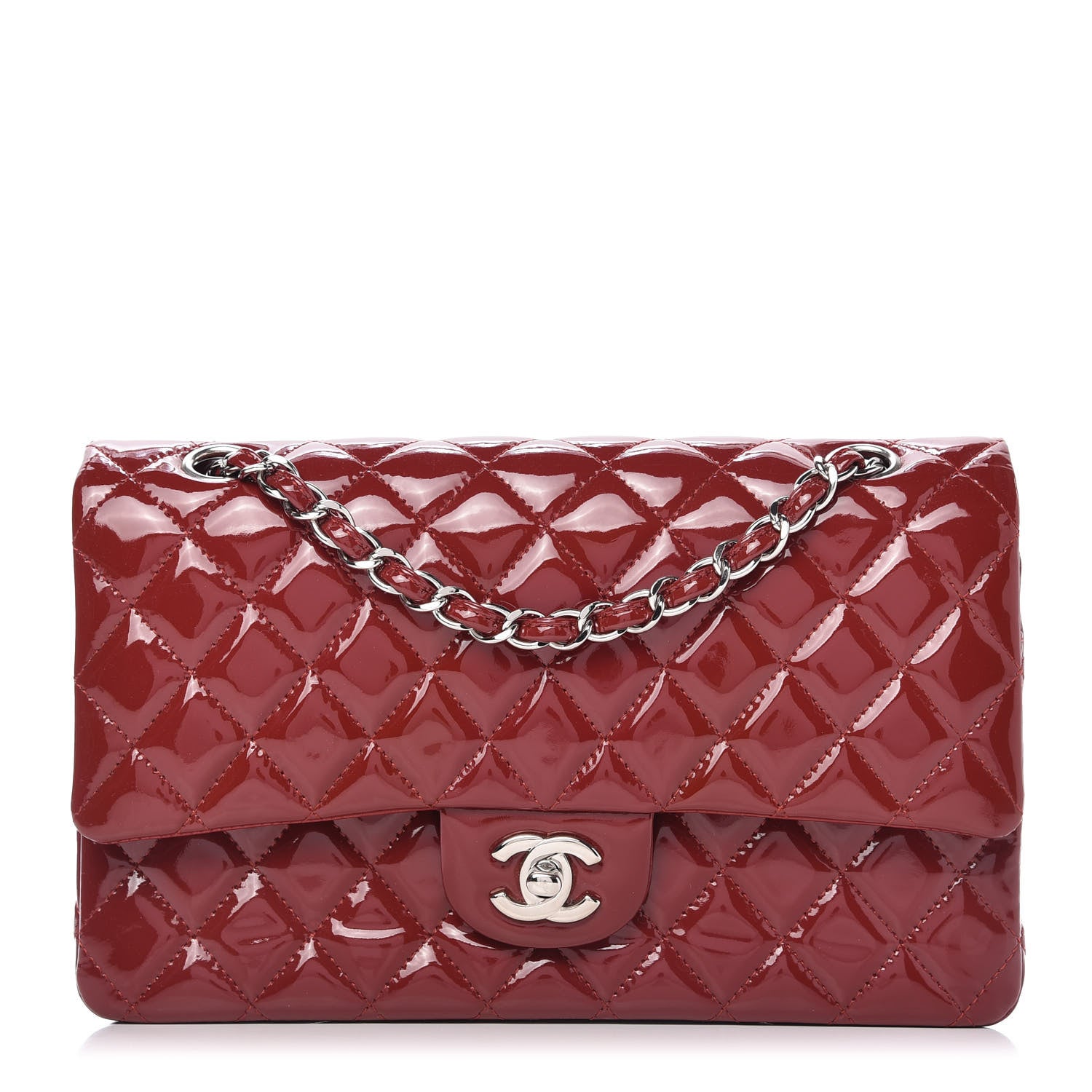 Chanel Patent Calfskin Quilted Medium Double Flap Dark Red 1 of 10