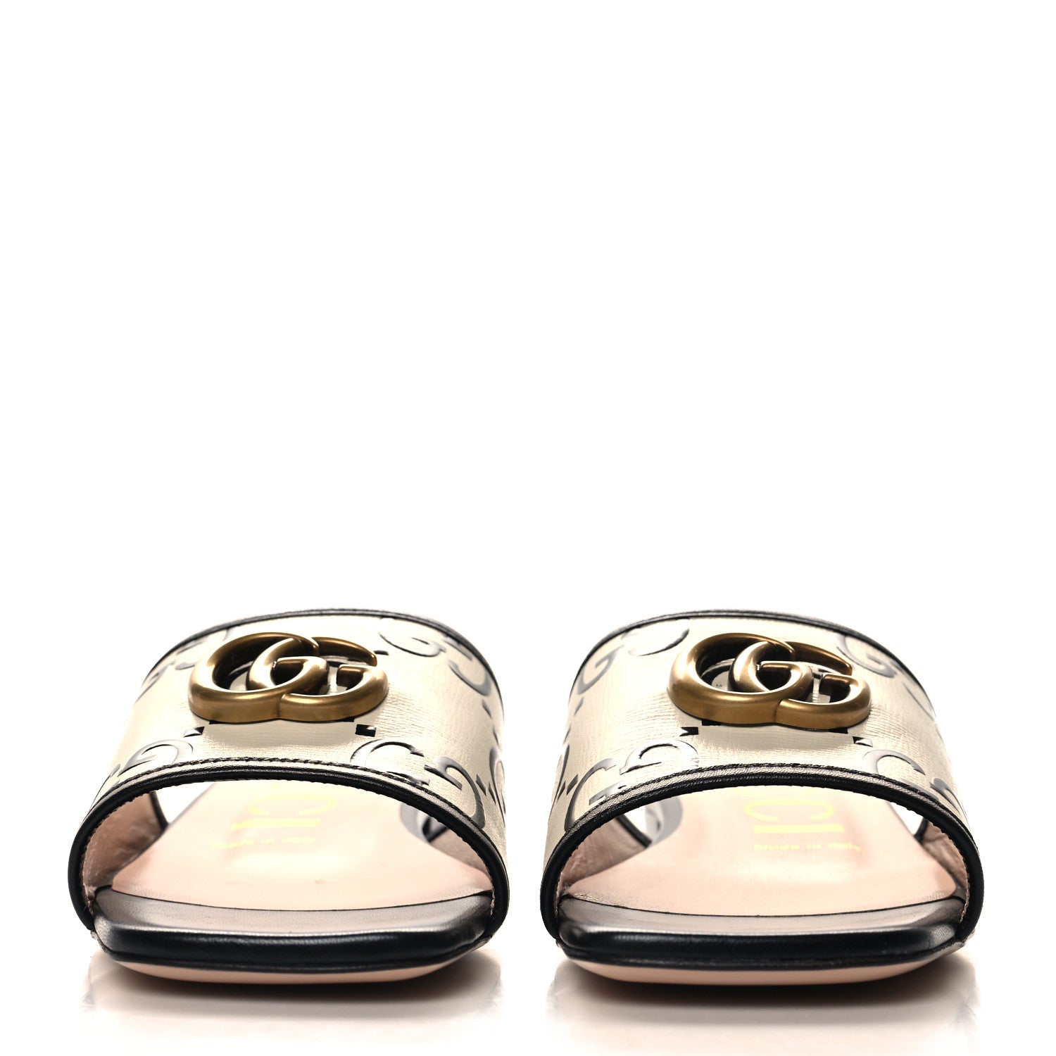 Gucci Malaga Kid GG Monogram Marmont Flat Slide Sandals 37 Mystic White Black 3 of 10