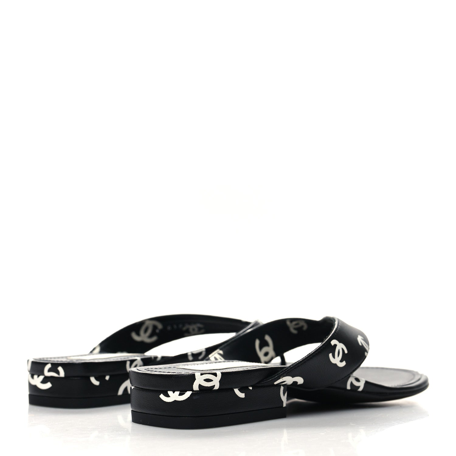 Chanel Lambskin Printed CC Thong Sandals 35.5 Black White 4 of 8