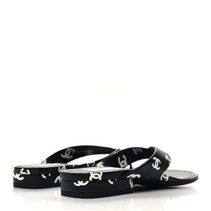 Chanel Lambskin Printed CC Thong Sandals 35.5 Black White 4 of 8