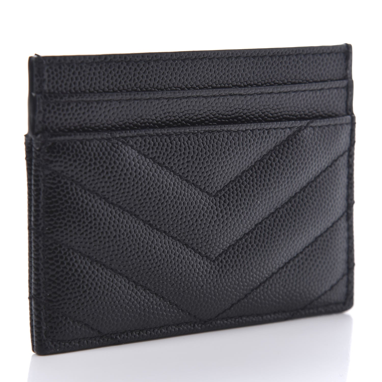 Saint Laurent Grain De Poudre Matelasse Chevron Monogram Credit Card Case Black 3 of 8
