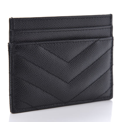 Saint Laurent Grain De Poudre Matelasse Chevron Monogram Credit Card Case Black 3 of 8