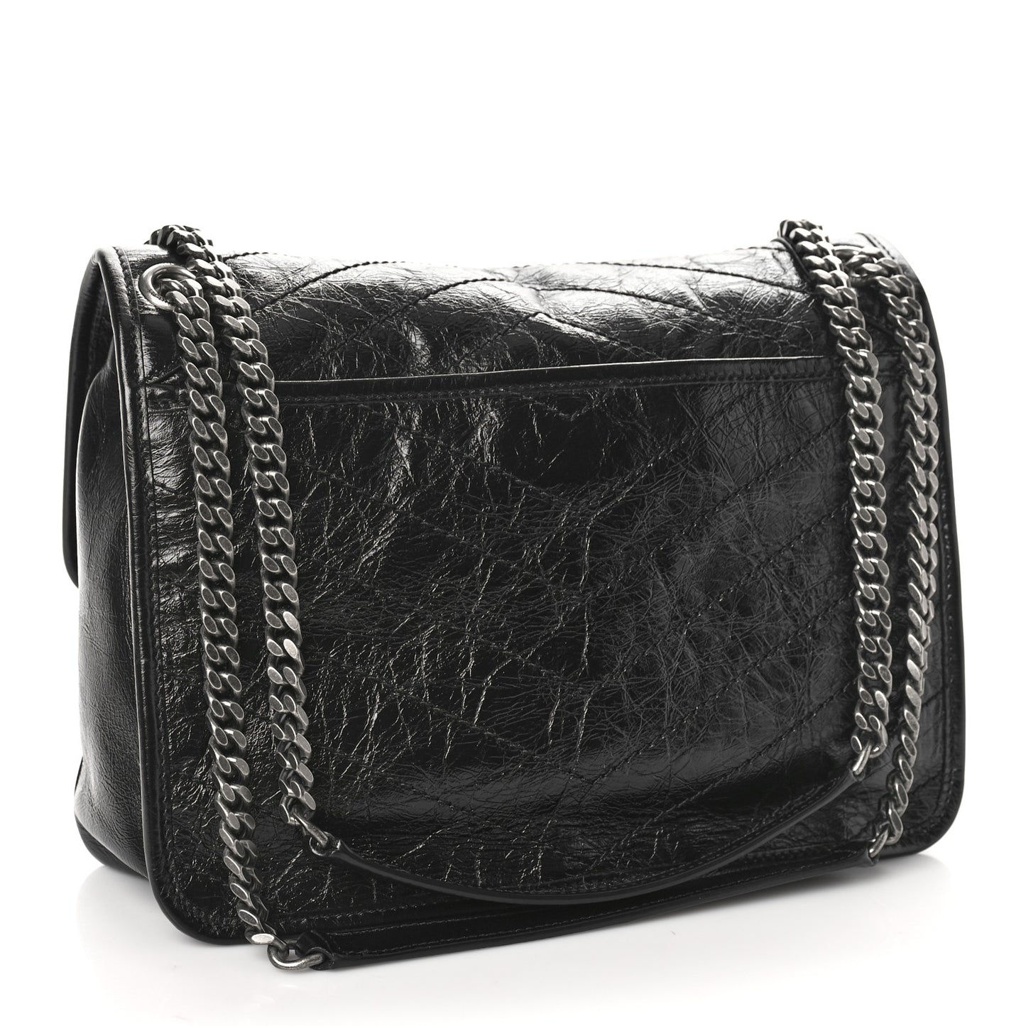 Crinkled Calfskin Matelasse Monogram Medium Niki Chain Satchel Black