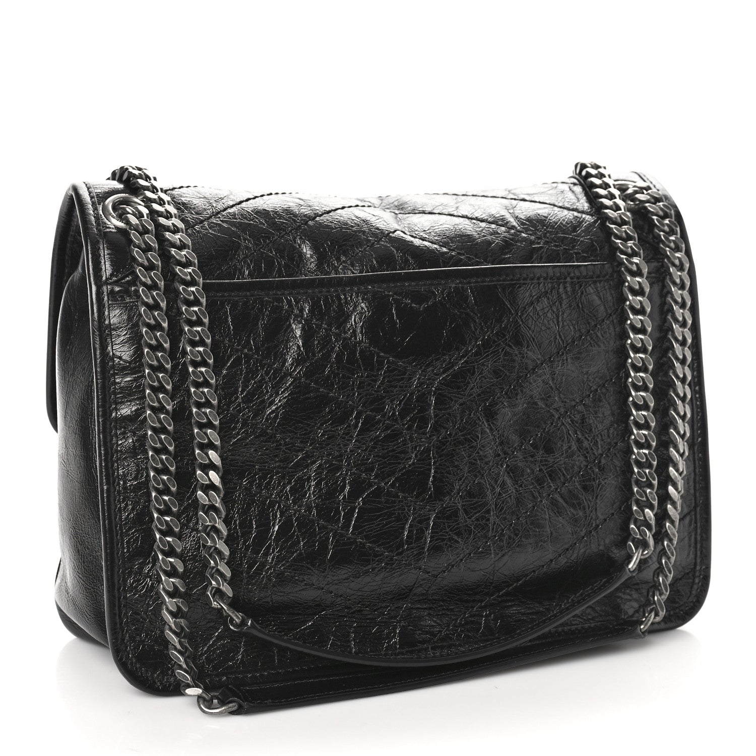 Saint Laurent Crinkled Calfskin Matelasse Monogram Medium Niki Chain Satchel Black 3 of 8