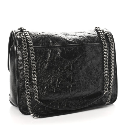 Saint Laurent Crinkled Calfskin Matelasse Monogram Medium Niki Chain Satchel Black 3 of 8